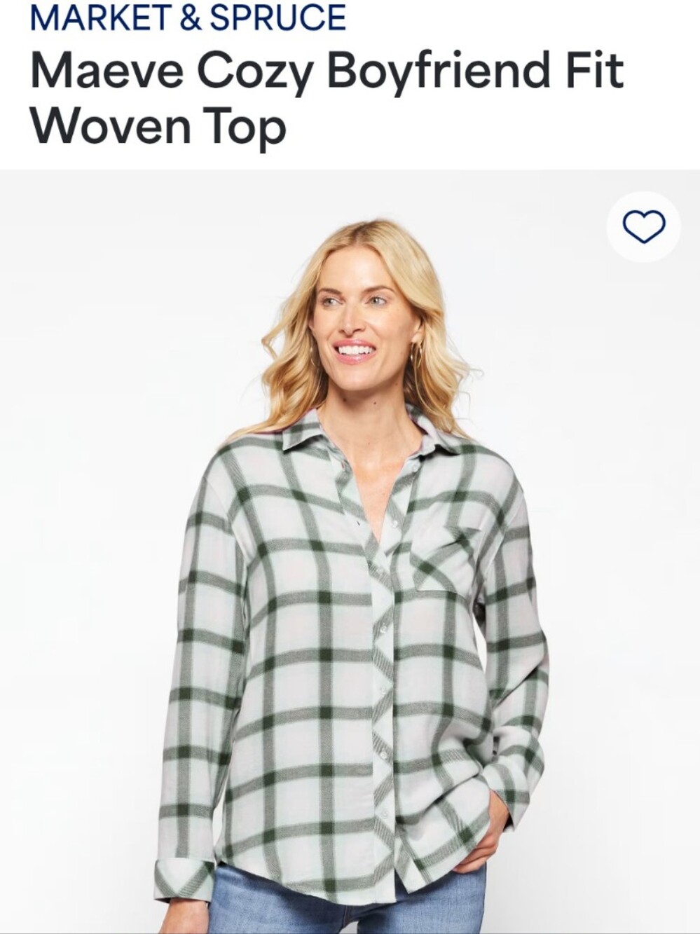Market & Spruce Maeve Cozy Boyfriend Fit Woven Top - Green Plaid